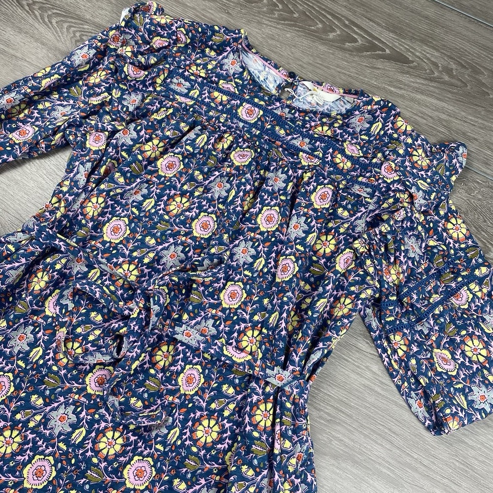 Boden Women's Cotton Blend Ruffle Jersey Dress Floral Blue 14R